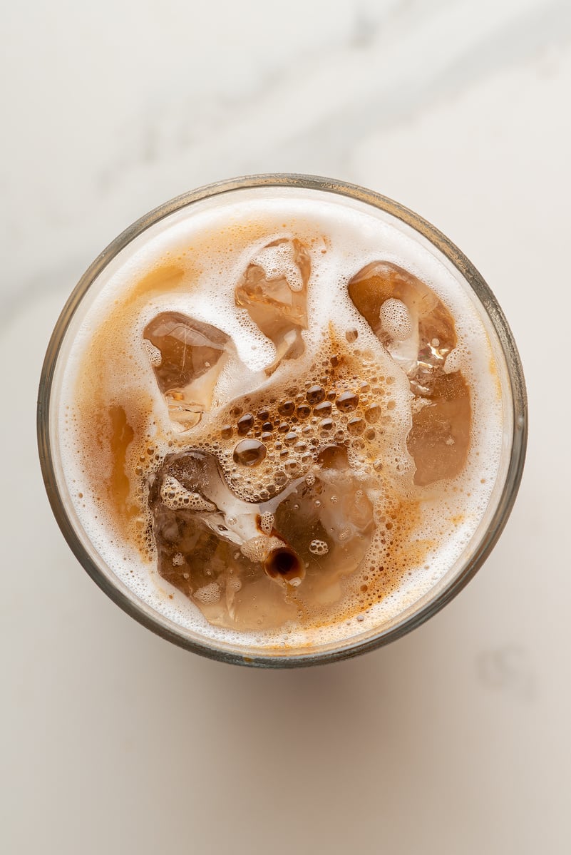 Top View of Iced Coffee in a Glass